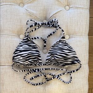 Zebra Print Triangle Bikini Top - Black & White M